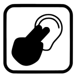 The Nimbus Access Card Symbol for Audible information featuring a handing holding up two fingers to an ear.