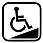 The Level Access Symbol from the Nimbus Access Card featuring the outline of a person using a wheelchair going up a slope.