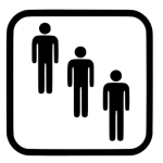 The Standing and Queuing Symbol from the Nimbus Access Card featuring the outline of three people standing in a diagonal line.