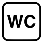 The Urgent Toilet symbol from the Nimbus Access Card featuring the text "WC" on a white background,